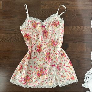 Victoria's Secret Pink Floral Chemise with Lace Trim